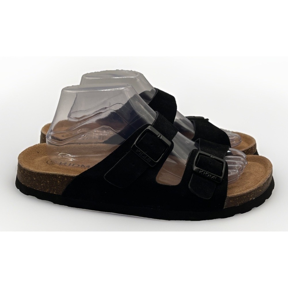Kidmi Black Suede Leather Cork Double Buckle Slip On Sandals Women's Size 10
